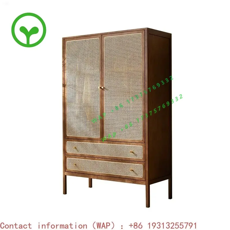 【Seller's Recommendation】Nordic solid wood rattan wardrobe storage locker simple modern retro cabinet bed and breakfast bedroom