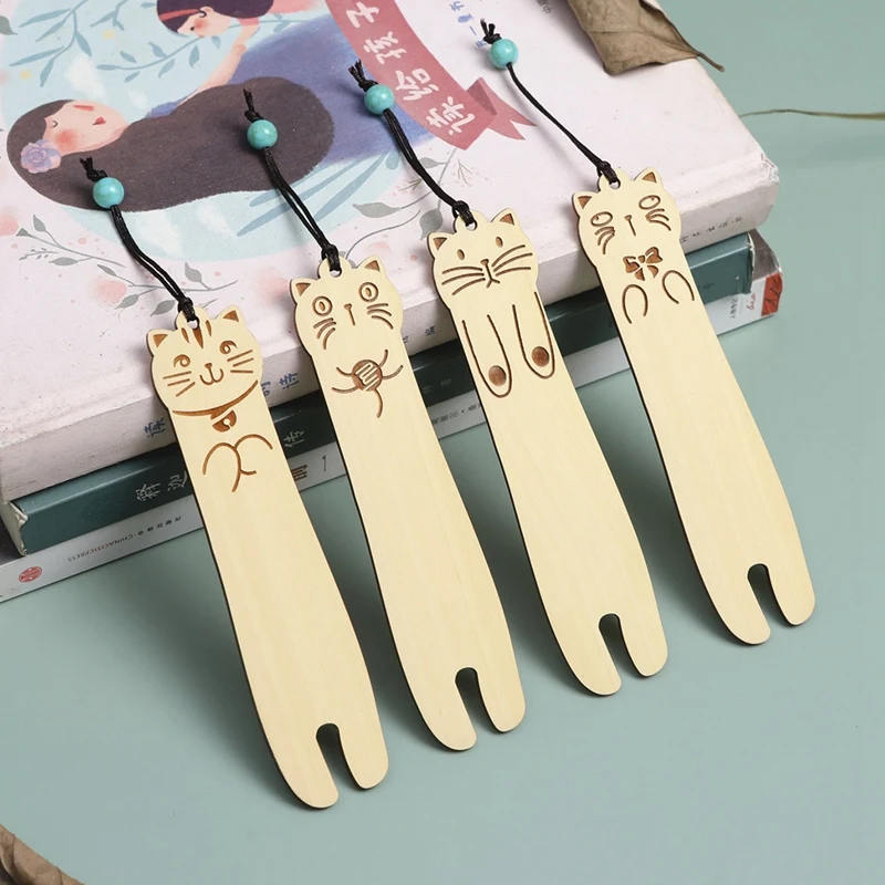 4 Pack Cat Bookmarks Wooden Cute Bookmarks Wooden Bookmarks Teacher Students Book Lovers Reading Page Markers