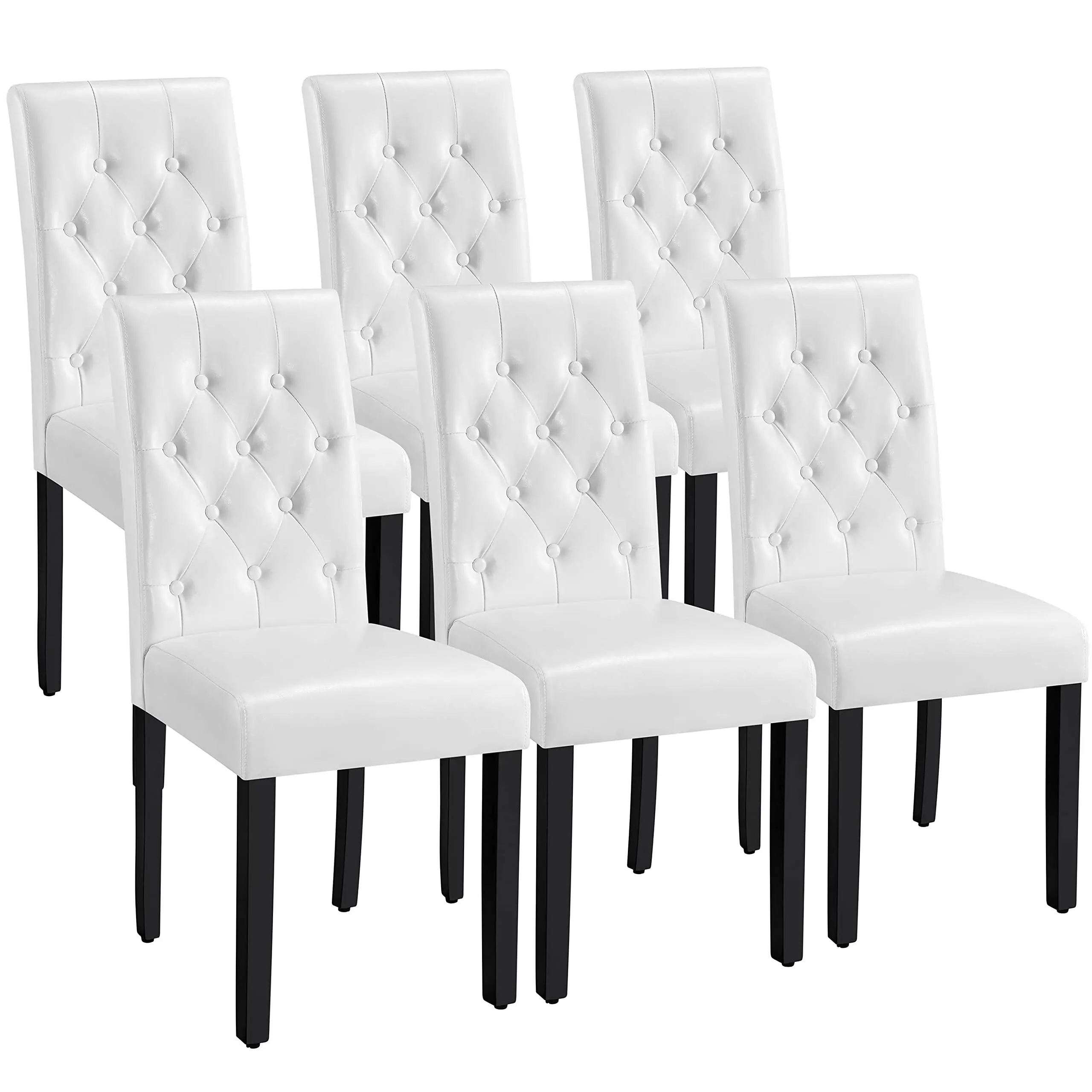Dining Chairs Set of 6 Button Tufted Kitchen Chairs Retro Brown | Modern Faux Leather Upholstered Parson Chairs with