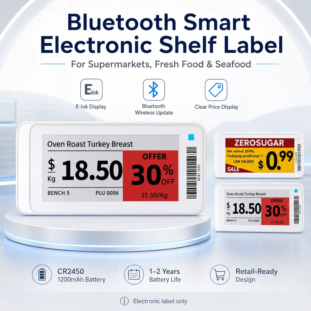 1 Set 4 Colors 2.9'' Eink Screen Price Tag Price Display Shelf Label Low Power Consumption ESL Digital Price Tag for Supermarket