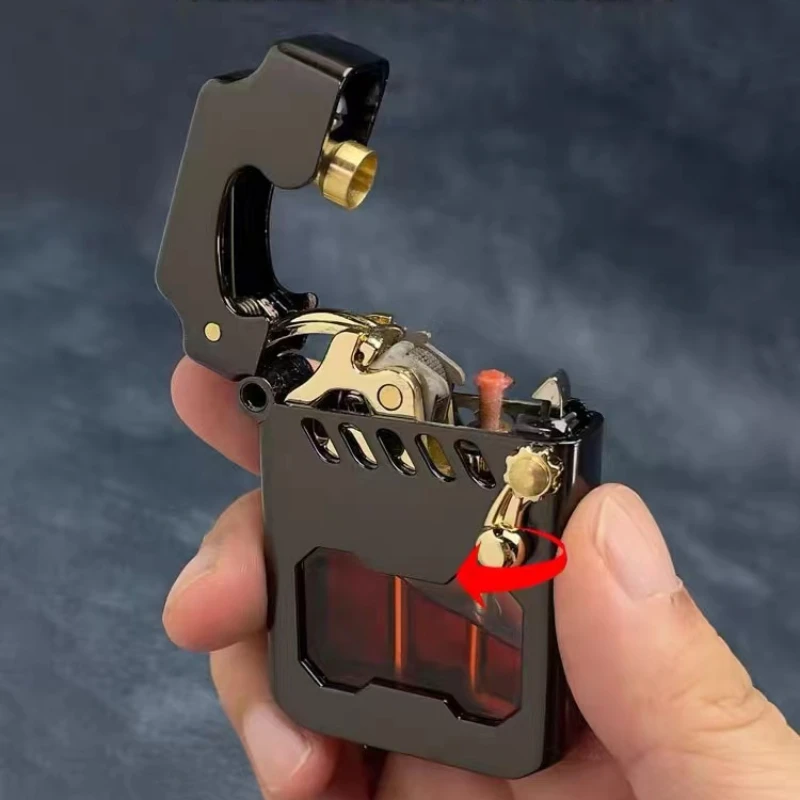 Zorro Mecha-Briquet à kérosène semi-automatique à compartiment transparent, cadeau créatif de haute qualité pour petit ami