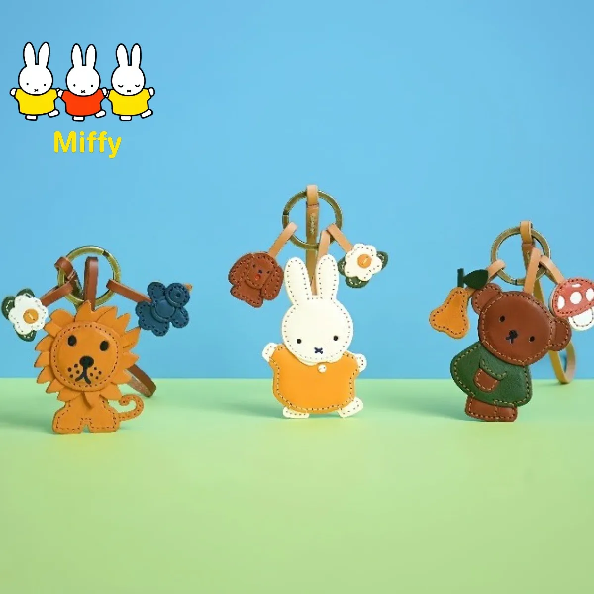 

Kawaii Miffy Keychain Cute Cartoon Boris Bear Car Keychain Versatile Bag Hanger Leather Keychain Best Friend Gift