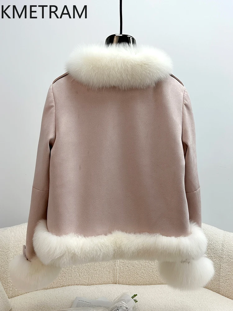 KMETRAM 100% 천연 여우털 칼라 프로모션 가격 여성용 모피 코트 - 쇼트 따뜻한 겨울 코트 코트 스타일 2025 모피