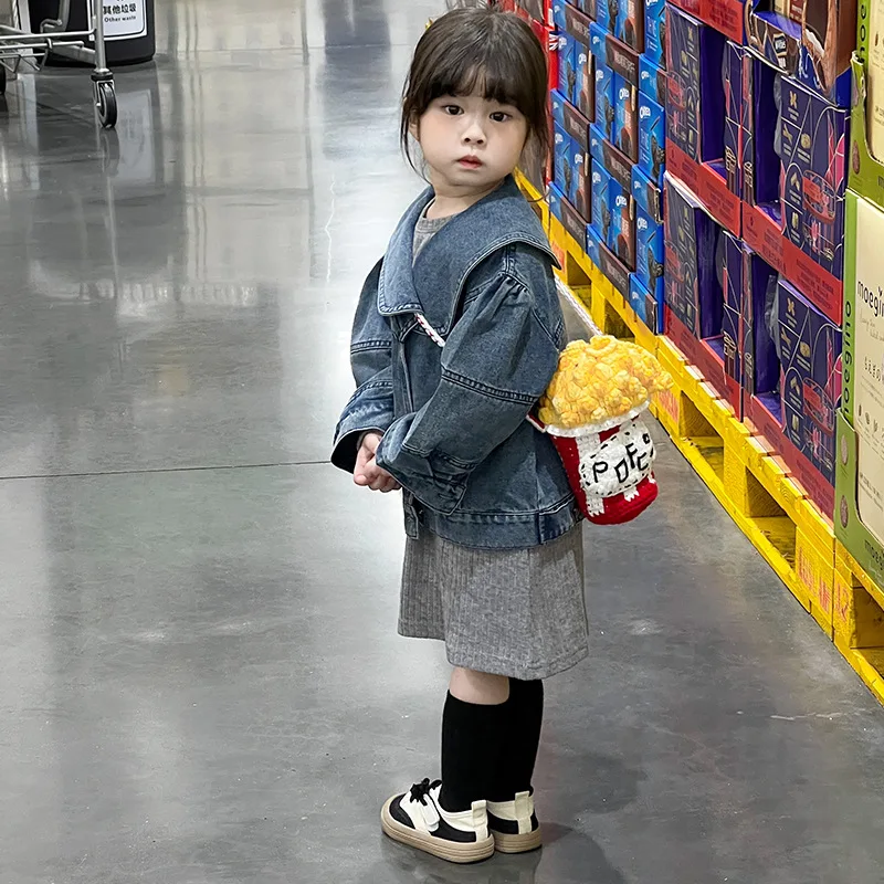 Bandolera de lana para niños y mujeres, bolsos de ganchillo, bolsos de princesa, muñeca de palomitas de maíz, monedero Diagonal para teléfono móvil