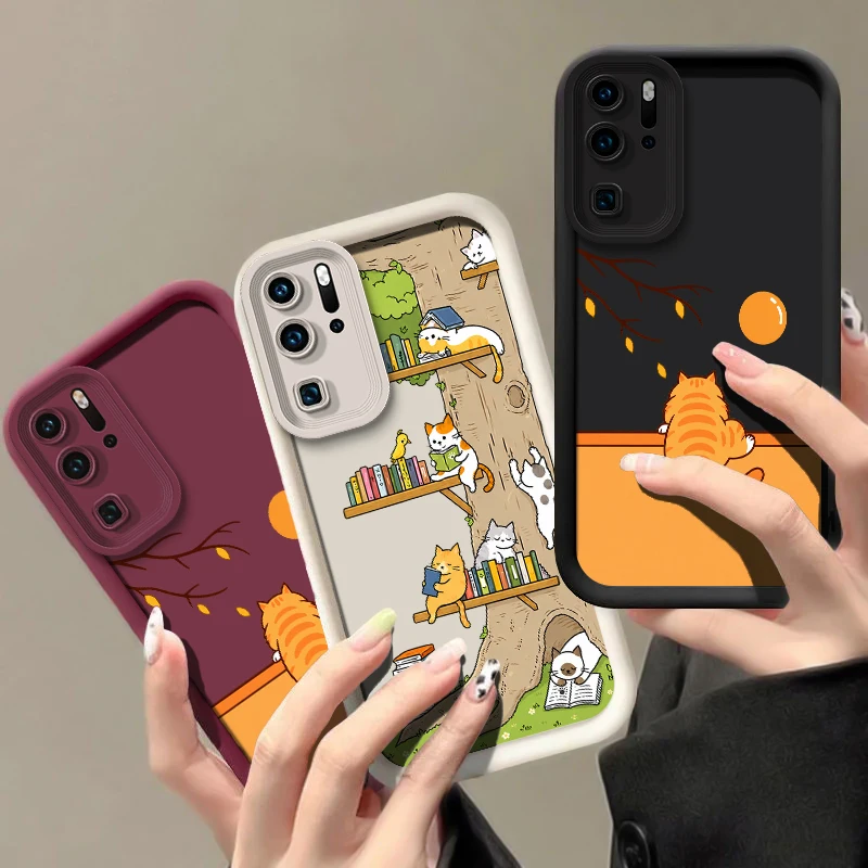 Cat Pattern Case For Huawei P20 P30 P50E P40 Lite P Smart Mate 20 30 40 50 Pro Y9 Prime 2019 Y7A Y9S Matte Shockproof Cases Capa - view 2
