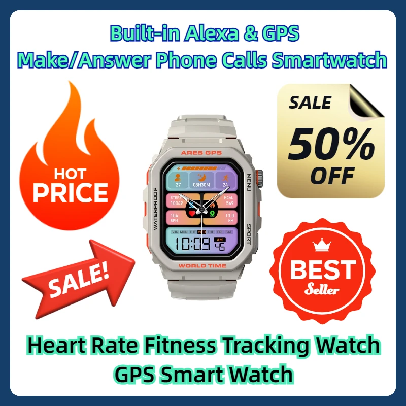 

Heart Rate Fitness Tracking Watch GPS Smart Watch Built-in Alexa & GPS Make/Answer Phone Calls Smartwatch