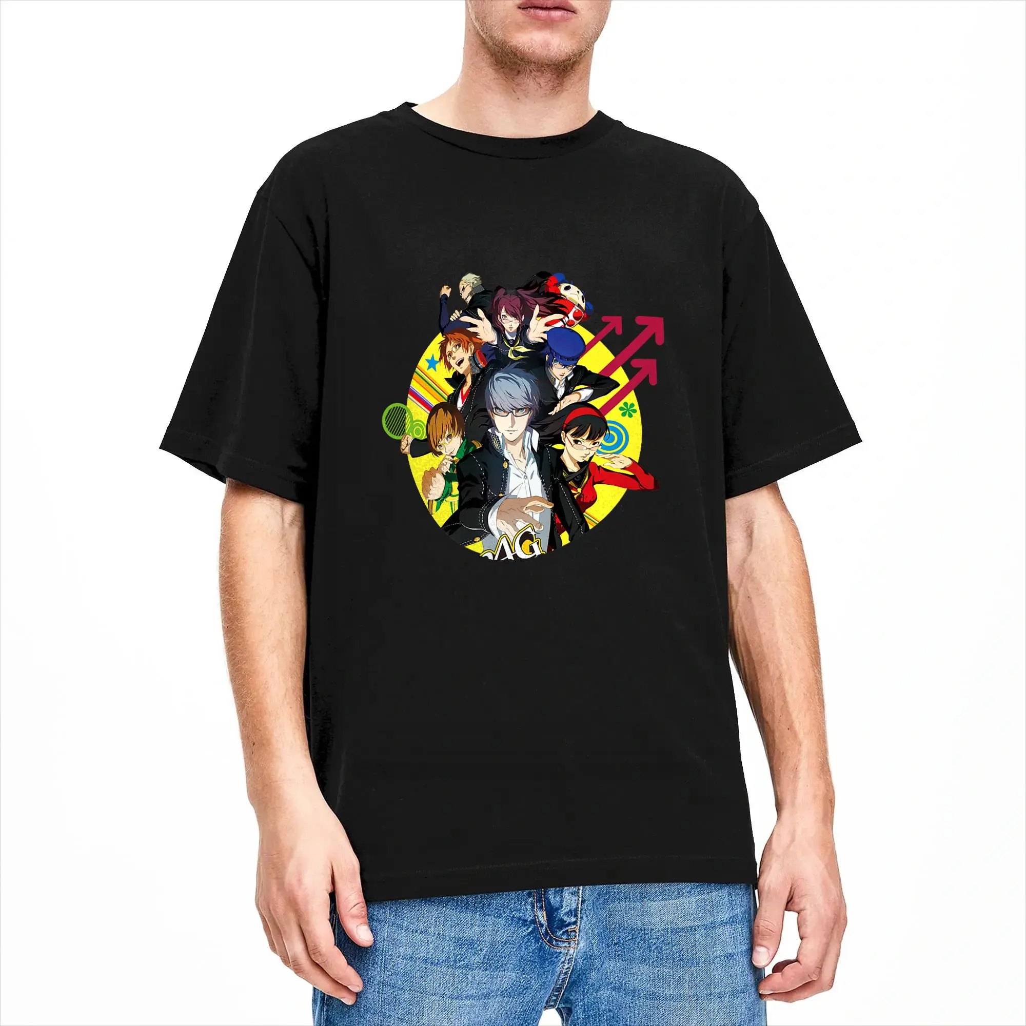 Persona 4 Golden All Characters Keyart Atlus Men's T Shirt Unique Tee Shirt Short Sleeve Crewneck T-Shirts Cotton Present Tops