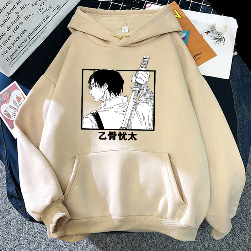 Autumn Winter Casual Anime Okkotsu Yuta Print Hoodies Solid Color Long Sleeve Hooded Pullovers Sweatshirts