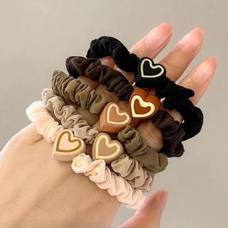 10PCS New Coffee Color Love Pendent Hair Tie, Girl Cute Bowknot Hair Tie Elastic Rubber Hair Bands Hair Accessories For Women