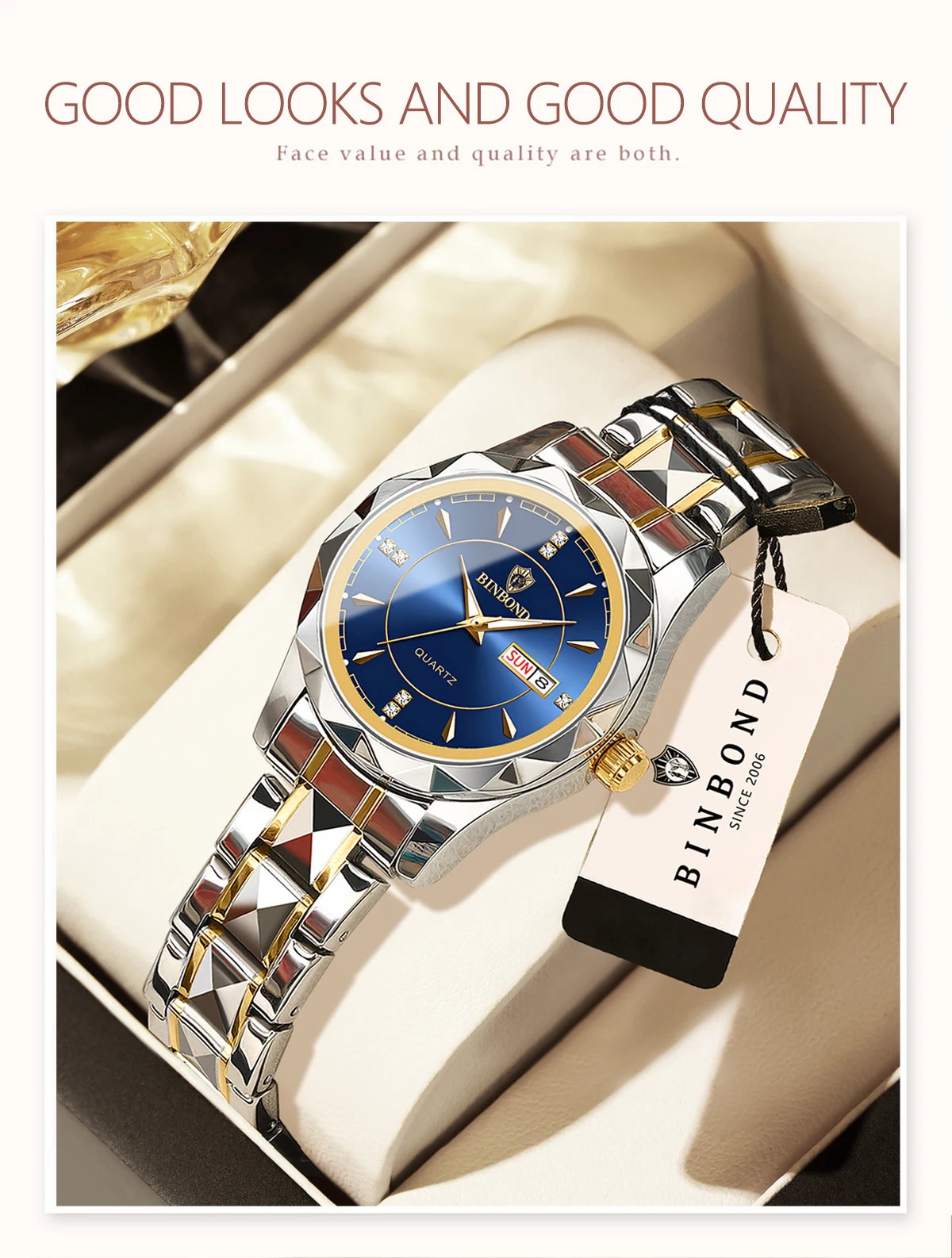 BINBOND Luxus-Quarz-Armbanduhren für Damen, leuchtend, wasserdicht, Wochenanzeige, automatisches Datum, Damenuhren, modisch, lässig, Reloj – Detail 5