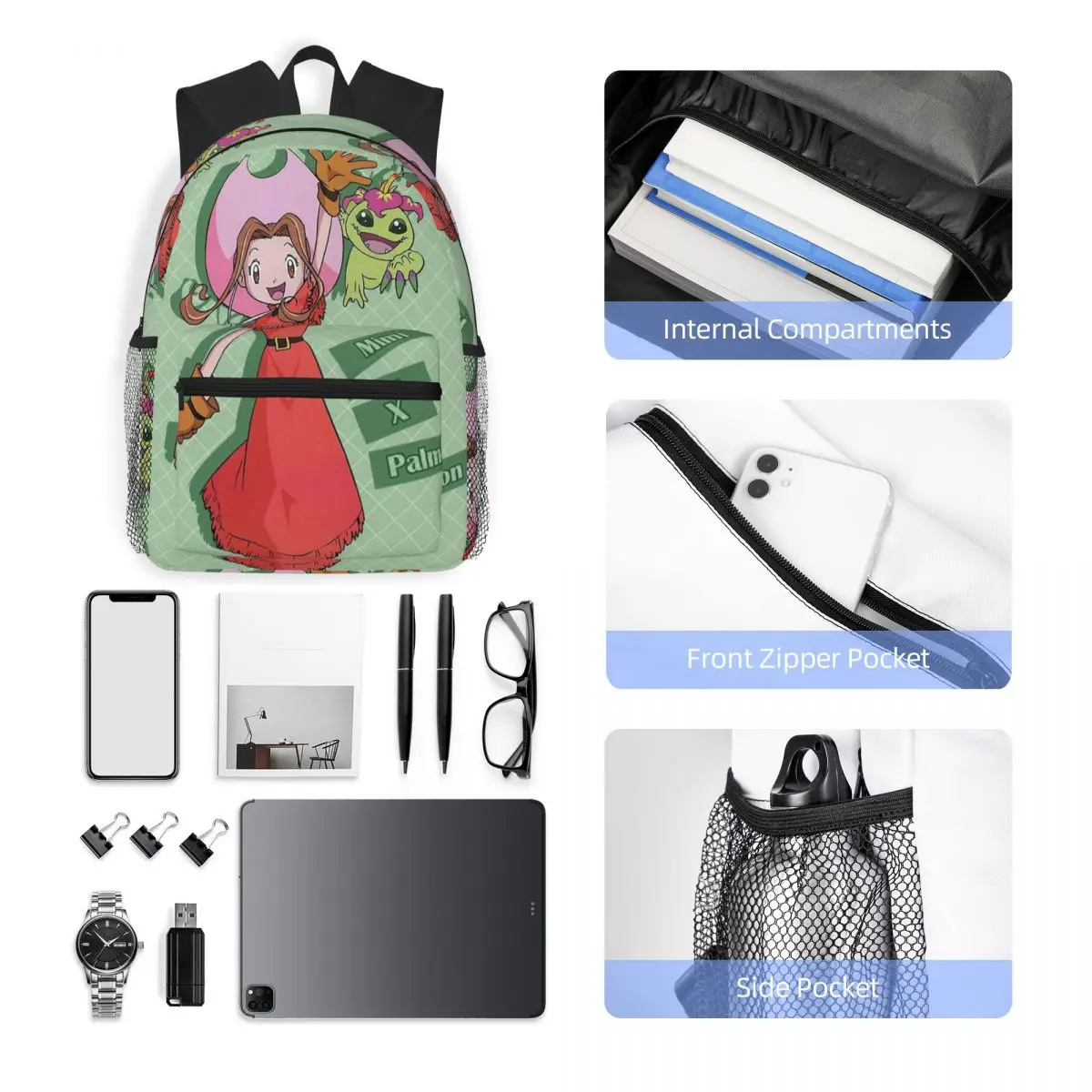 Anime digimon mimi estudante mochila saco de escola caminhadas viagem daypack para meninos meninas moda bookbag sacos ombro