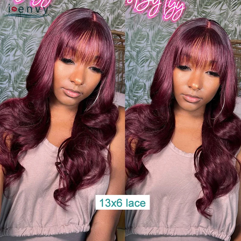 Red Lace Front Human Hair Wigs 99J Burgundy Colored Body Wave Lace Front Wig 13X4 13X6 Hd Transparent Lace Frontal Wig 34 Inches