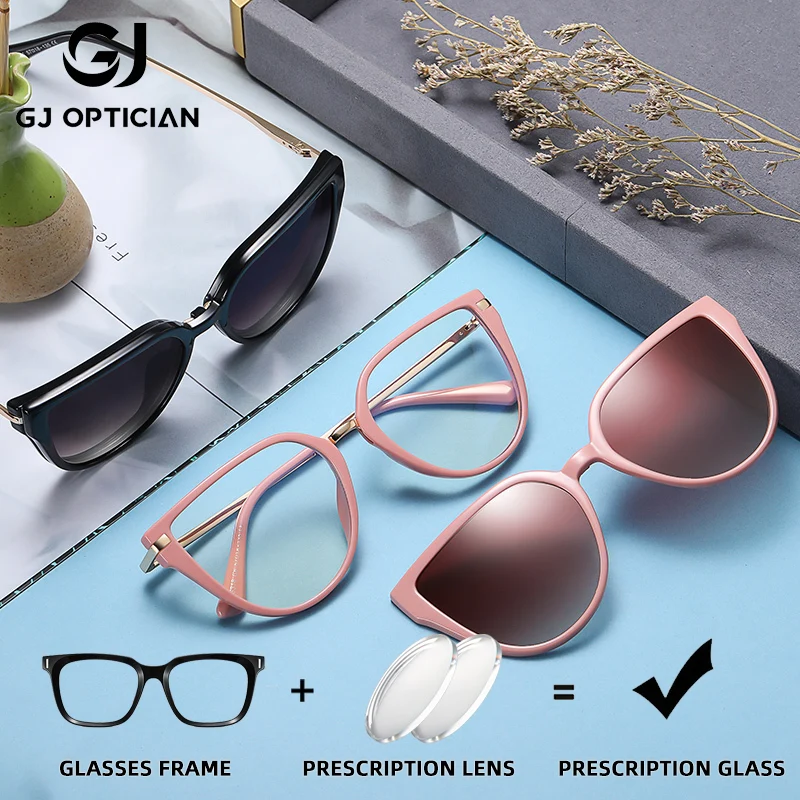 

GJ OPTICIAN Versatile Magnetic Sunglasses Dual Color Polarized Sunglasses New Women Anti Blue Light Prescription Myopia Glasses