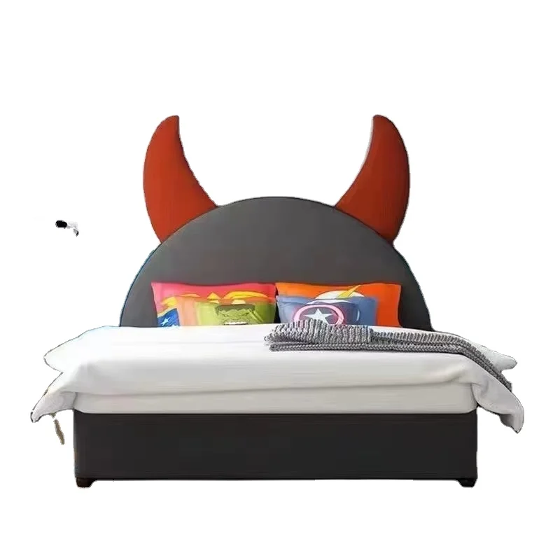 Cabecero tapizado con diseño de dibujos animados de buena calidad, cama para niños, juego de dormitorio