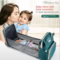 3 In 1 Diaper Bag Backpack Waterproof  Foldable Baby Bed Travel Bag Diaper Bag with Changing Bed