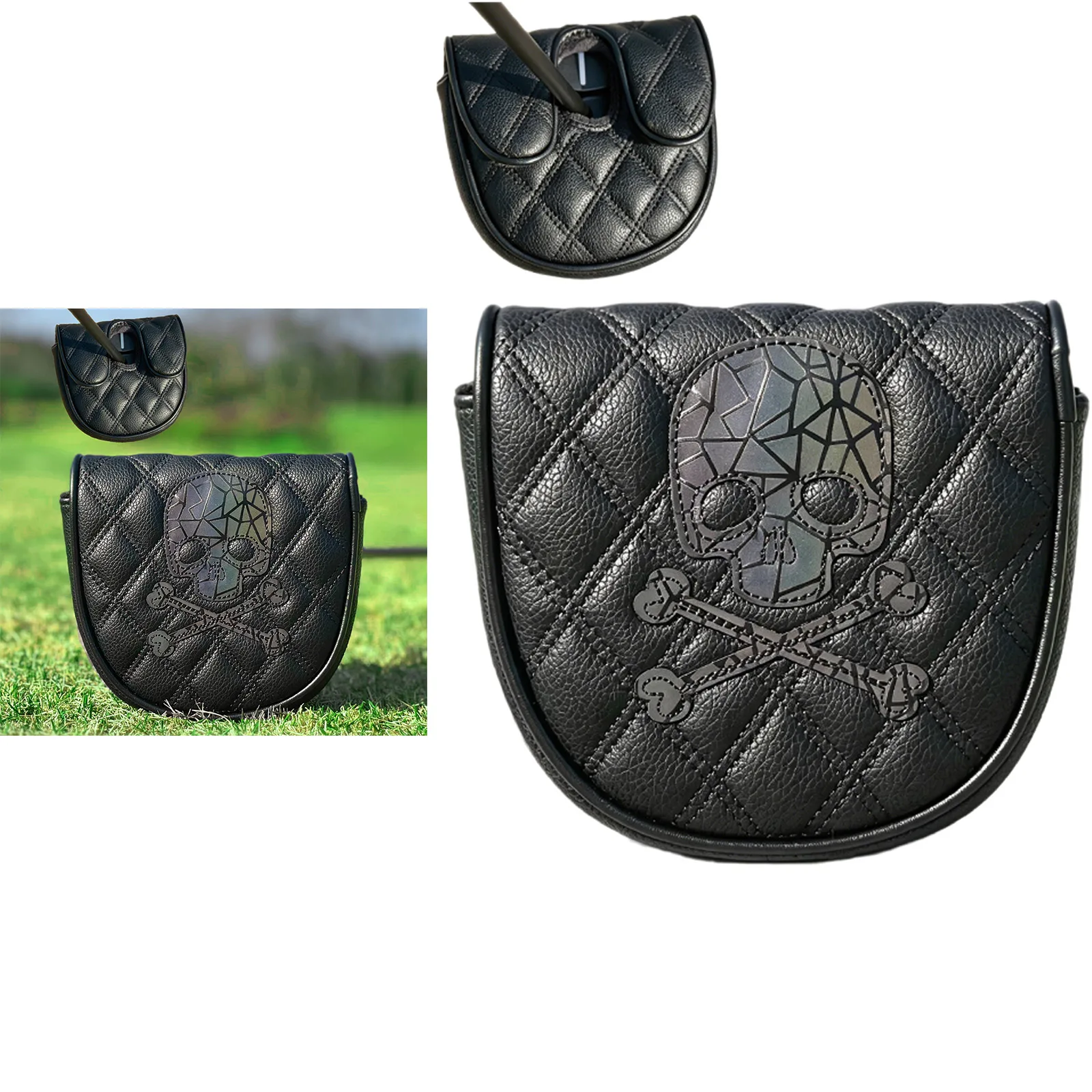 Black Skull Pattern Golf Club Head Cover Magnetic Semi-circular Putter Protective Cover Headcover with Velvet Lining