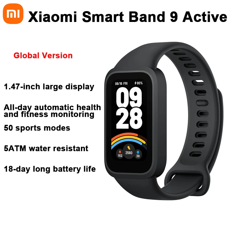 

Глобальная версия Xiaomi Smart Band 9 Active 1,47-дюймовый дисплей, режимы с сроком службы батареи на 18 дней, мониторинг здоровья и фитнеса на весь день, спортивный браслет