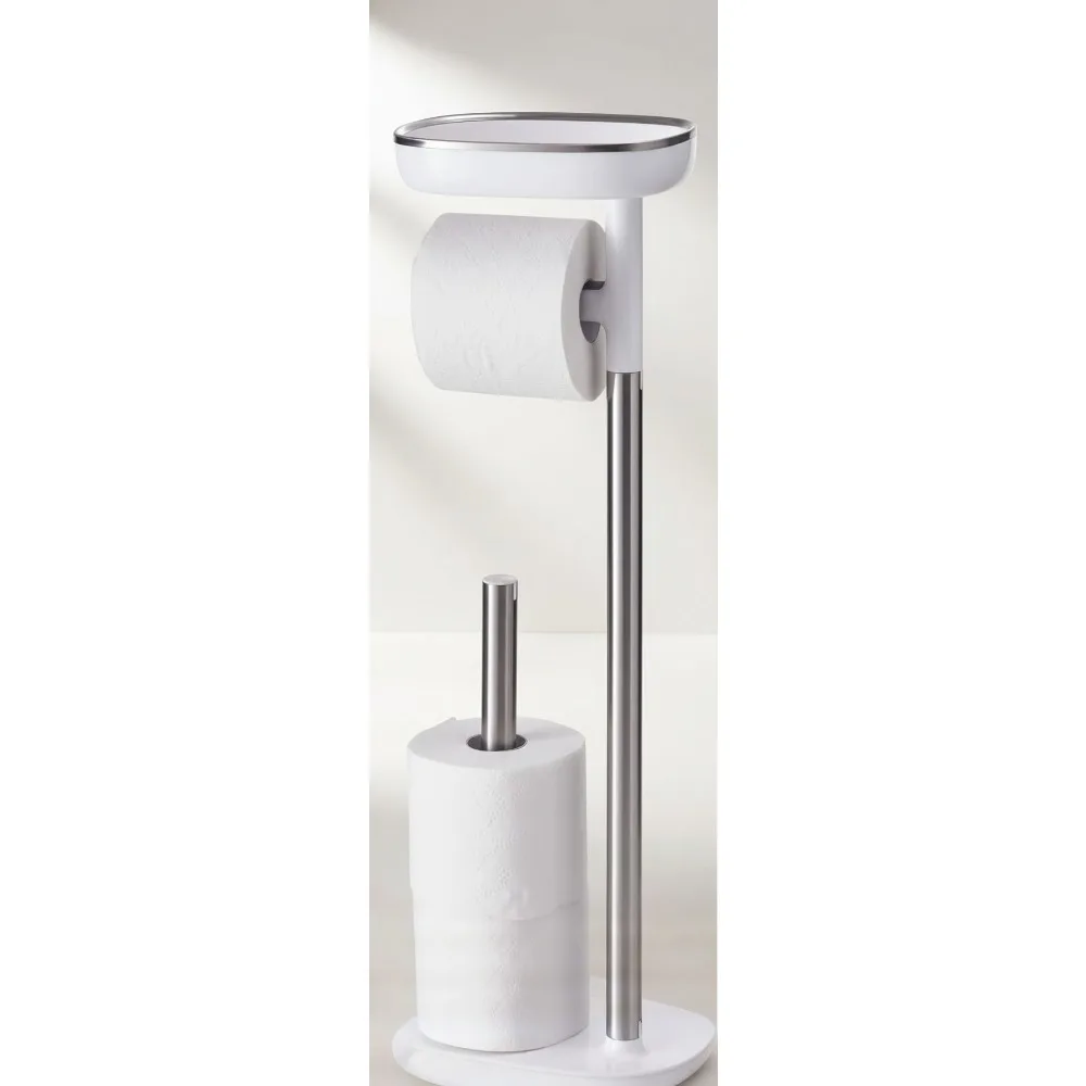

Stainless Steel Toilet Paper Holder Stand with Shelf & Drawer, Spare Roll Storage for Bathroom Organization
