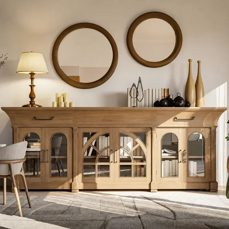 Retro Dining Side Cabinet Solid Wood Storage Locker for Living Room Entryway Hallway High End Customizable Furniture