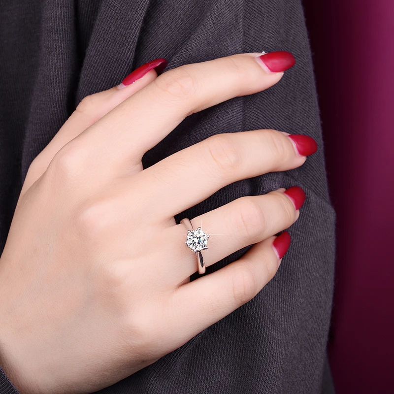 YHAMNI PT950 Platinum Luxury Natural Moissanite Rings for Women Bridal 1 Carat Wedding Engagement Band Jewelry Gift