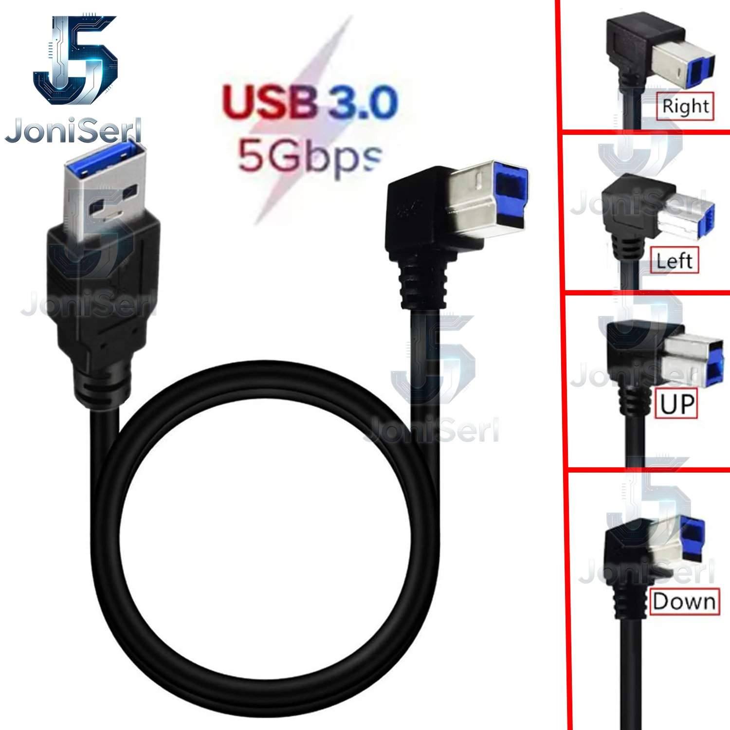 USB 3.0 Type A Male to B Male Printer Scanner Cable Cord (0.5/5meter) | 90 Degree Angled USB 3.0 Printer Cable