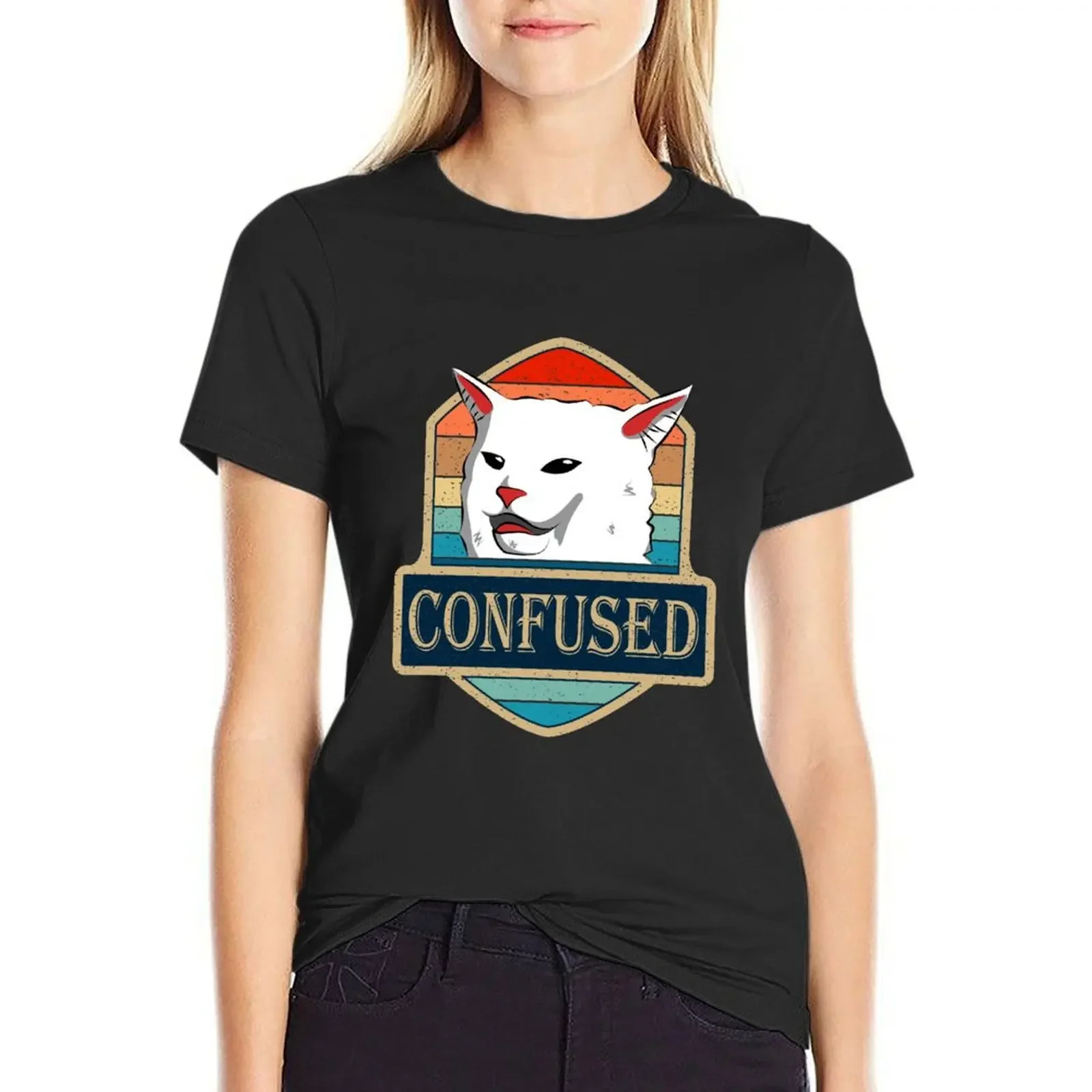 

Confused - Cat Meme Woman Yelling At Table Dinner T-Shirt graphics korean fashion Women's clothing