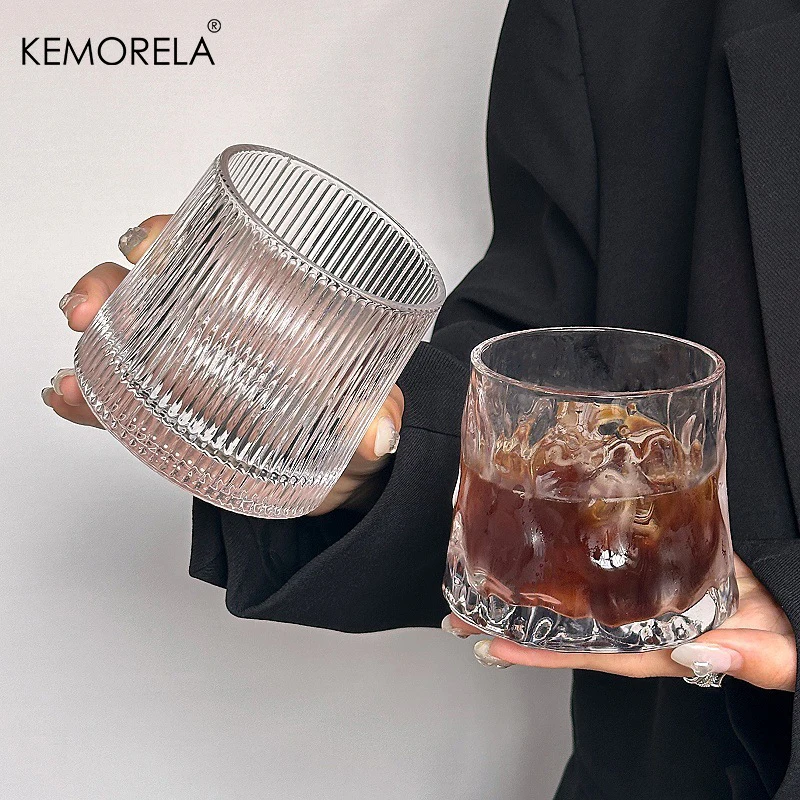 1PCS 300ML Retro Style Transparent Glass Cup for Concentrated Ice American Latte Coffee Whiskey Household Drinkware