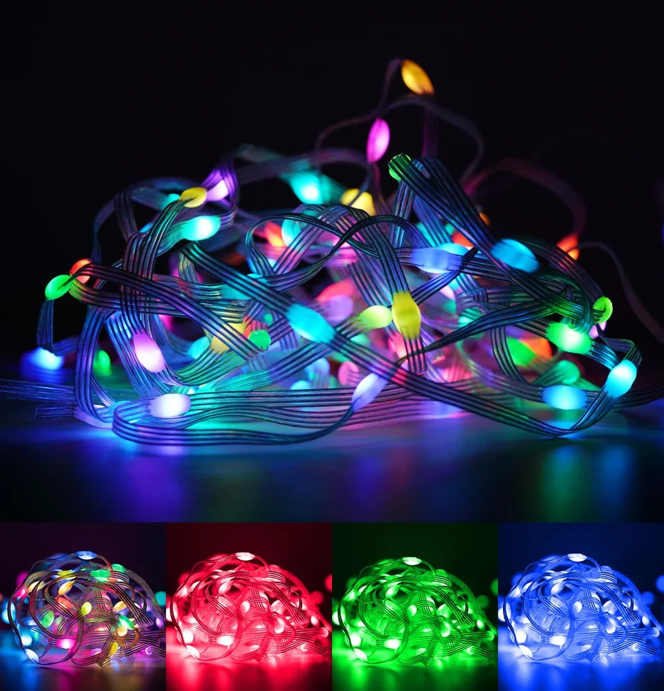 20M RGB Led String Lights Smart Outdoor Festoon Party Leather Line IP65 Bluetooth Music Lamp String Fairy Light Holiday Lighting