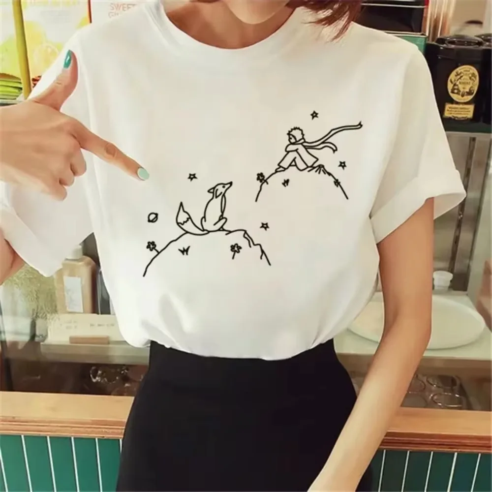 星の王子さまプリント男性と女性のTシャツルーズカジュアル快適なストリートウェアトップTシャツ女性用快適で柔らかい