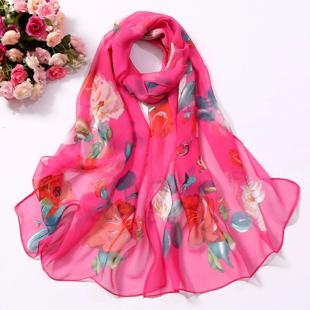 2023 New Fashion Spring/Summer Women Floral Printing Beach Silk Scarf Shawls Female Long Wraps Beach Sunscreen Hijab 64 Colors