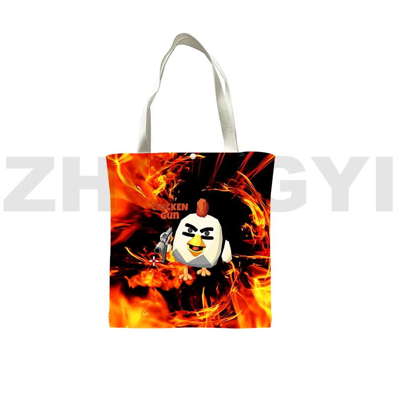 Anime Chicken Gun Hand Bags Daily Shoulder Bag 3D Cartoon Chicken Gun Shopping Bags Vintage Travel Big Canvas Bag Mens Tote Bags