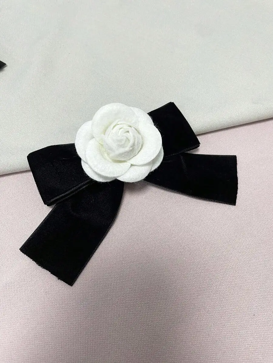 

Velvet Bow Camellia Flower Brooch For Women Collar Decoration