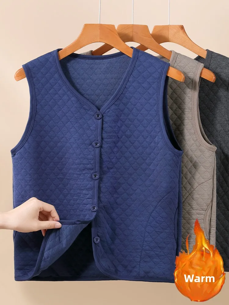 

Men's Thiened Fce Lined Cotton Vest Winter Inner Wear Middle Aged And ly Single Button oulder Pad Vest Svel...