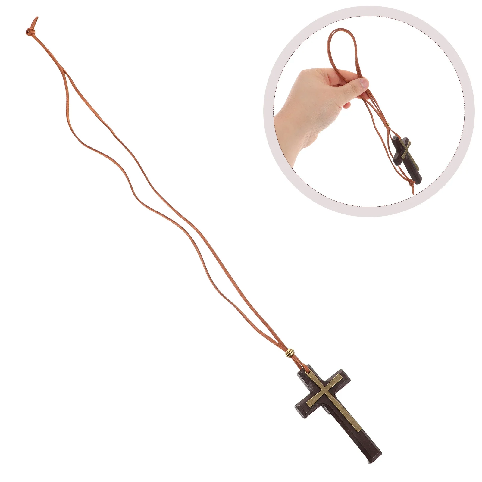 

Vintage Double Layer Cross Rear View Mirror Car Hanging Ornament Wooden Pendant Religious Car Interior Decoration