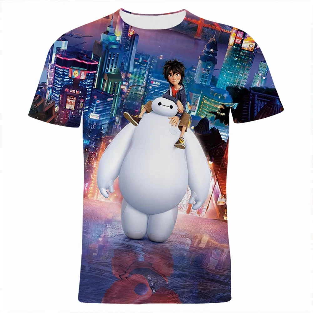 Big Hero 6 Boys Girls T-Shirt Baymax Men's T-Shirt 3D Printing Hiro Short Sleeve Disney Men's T-Shirt Oversized Men's Clothing