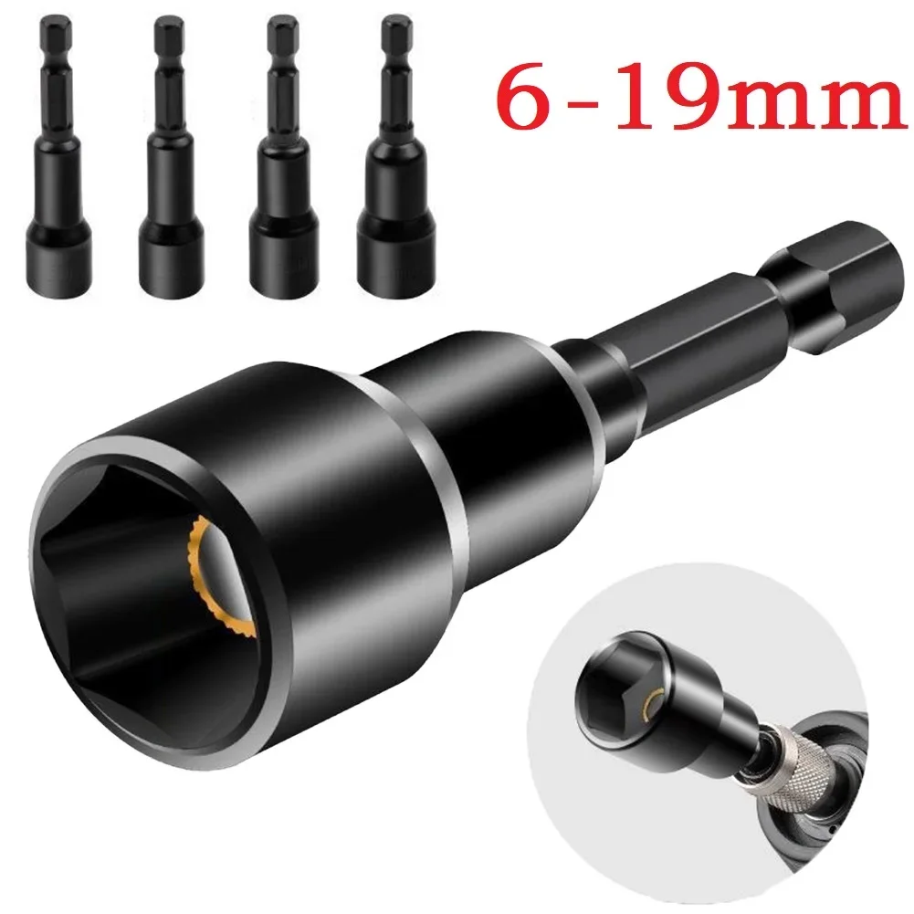 

1pc 6-19mm Magnetic Nut Screwdriver Deep Socket Adapter 1/4inch Multi Size Hex Wrench Heads Drivers Socket Hand Tools