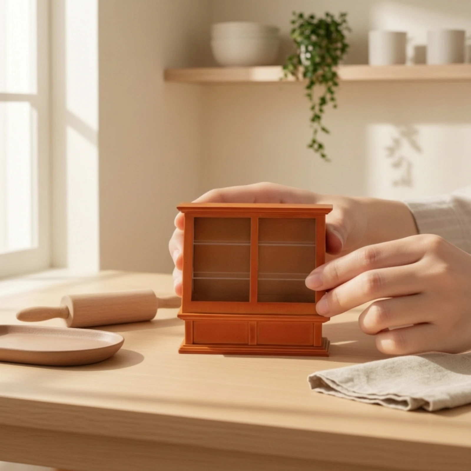 Miniature Dessert Display Cabinet Decorative Miniature Display Cabinet with Interior Shelves Furniture 1:12 Scale Shelf-Ready view 3