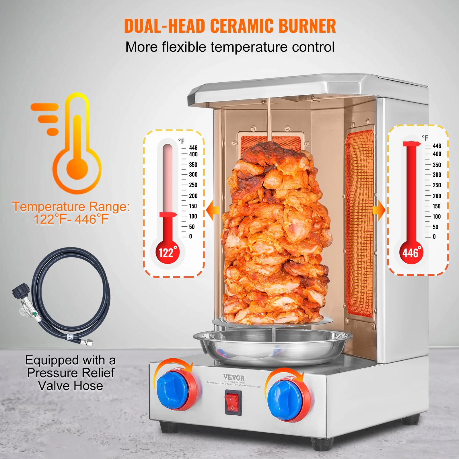 VEVOR Shawarma Grill Machine13 lbs Chicken Shawarma Cooker Gas Vertical Broiler Gyro Rotisserie Oven Doner Kebab for Home