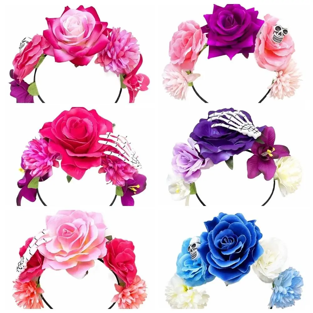Cool Plastic Halloween Headband Skull Ghost Claw Floral Hair Hoop Multicolor Gothic Rose Flower Crown Hair Accessories