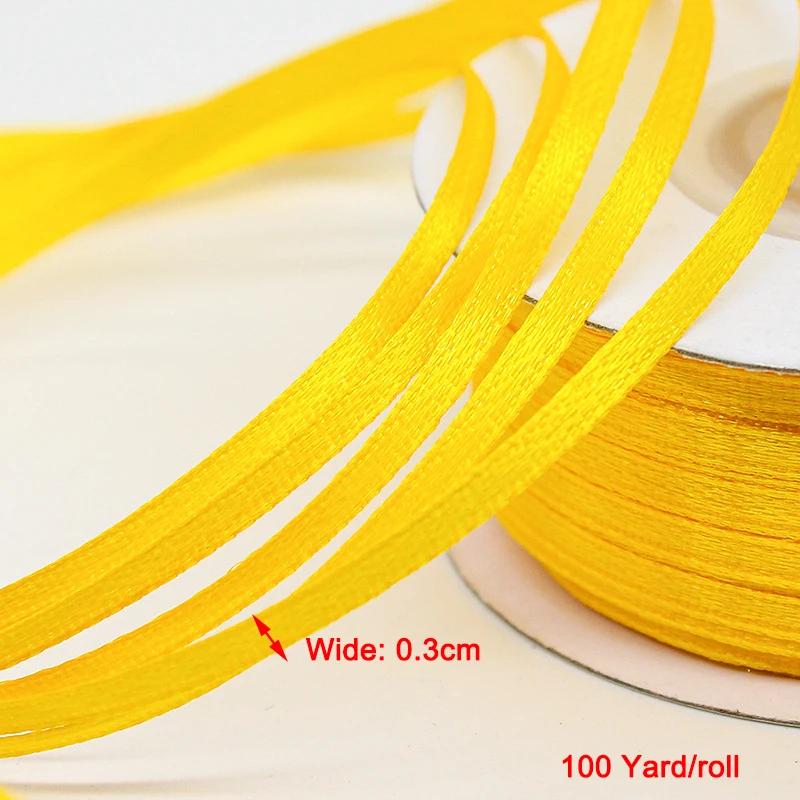 100 Yard Wide 0.3cm 3MM Thin Fine Ribbon Satin for Gift Packing Wraping DIY Handmade Bow Rope Material Jewelry Making Findings