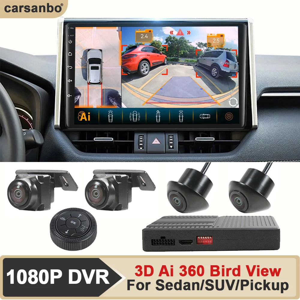 Car 3D Ai 360 Panoramic Bird View Camera System Surround Around View AHD 1080P Night Vision DVR Record For Android Auto Radio