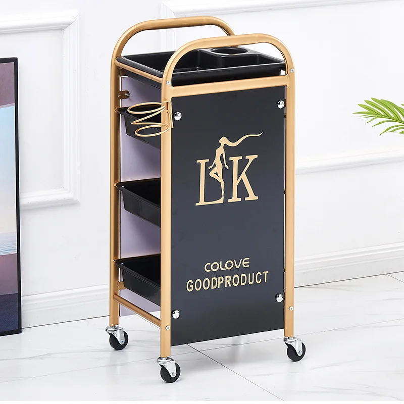 Stylist\'s Ally Multilayer Hairdresser Cart Wheeled Largecapacity Beauty Cart Retro Salon Trolley for Barbershop Tools