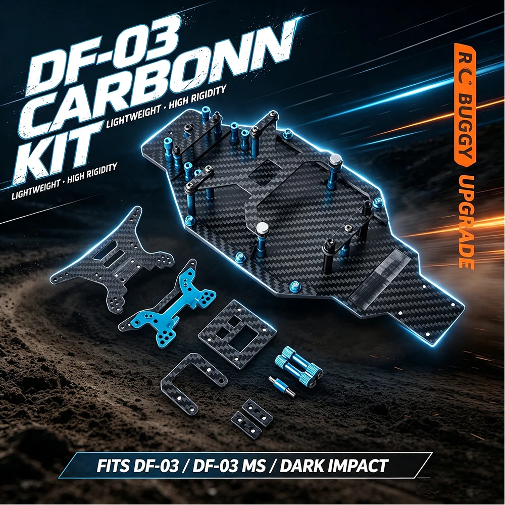 Custom Carbon Fiber Chassis Kit For Tamiya DF‑03 Dark Impact DF‑03 MS RC Car, Upgrade Frame For 2S Lipo Shorty Battery