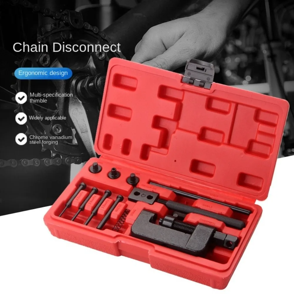 

13pcs/box Carbon Steel Motorcycle Chain Breaker Riveting Kit Red Case Cam Drive Riveting Repair Tool Kit Heavy Duty