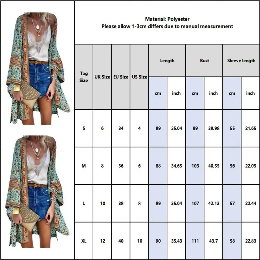 Women Open Stitch Cardigan 2024 New Bohemian Print Cardigan Holiday Kimono Vintage Loose Long Sleeve Mid Length Sunscreen Jacket