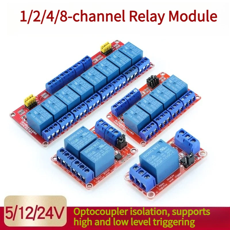 1 2 4 8 Channel Relay Module 5V 12V 24V Optocoupler Isolation High Low Level Trigger for Arduino Development Board