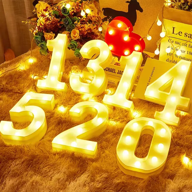 Luxury Alphabet Letter LED Lights Luminous Number Lamp  Battery Night Light for Home Wedding Birthday Christmas Party Decoration