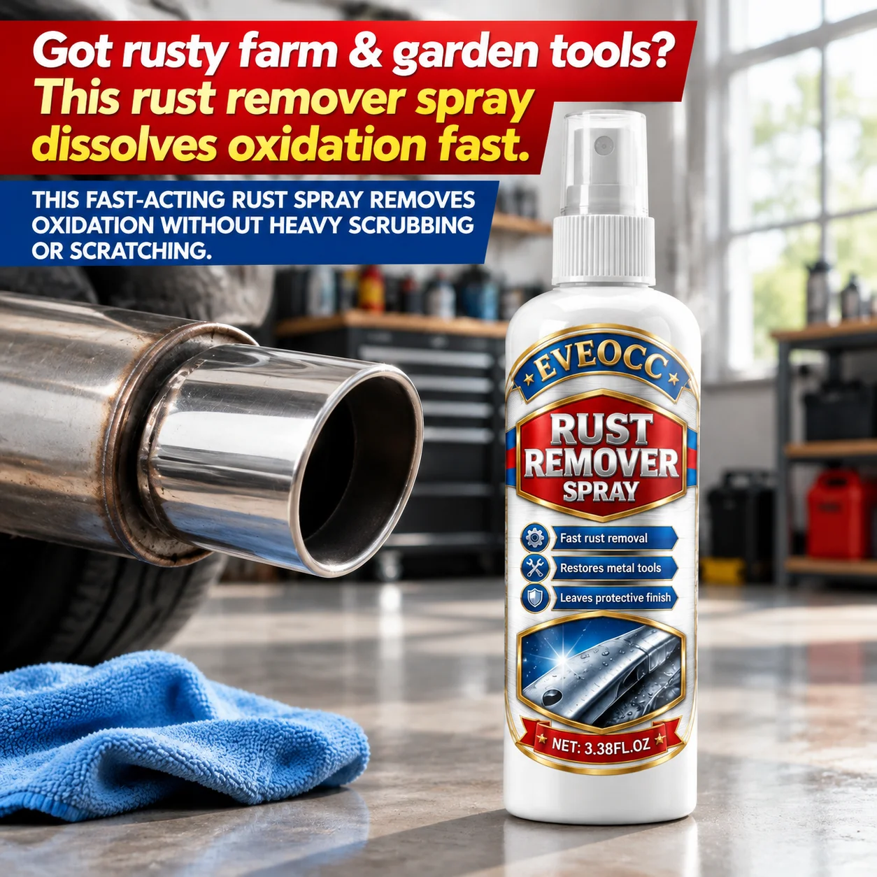EVEOCC Rust Remover Spray 3.38FL.OZ Fast Rust Removal Restores Metal Tools Anti-Rust Protective Coating Spray