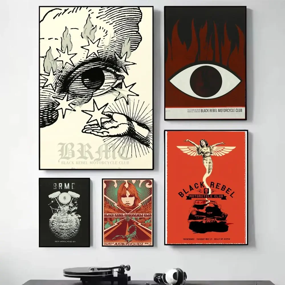 B-Black R-Rebel Motorcycle Club Painting Calligraphy Self Adhesive Wall Art Waterproof Print For Bedroom Hallway Home Decor