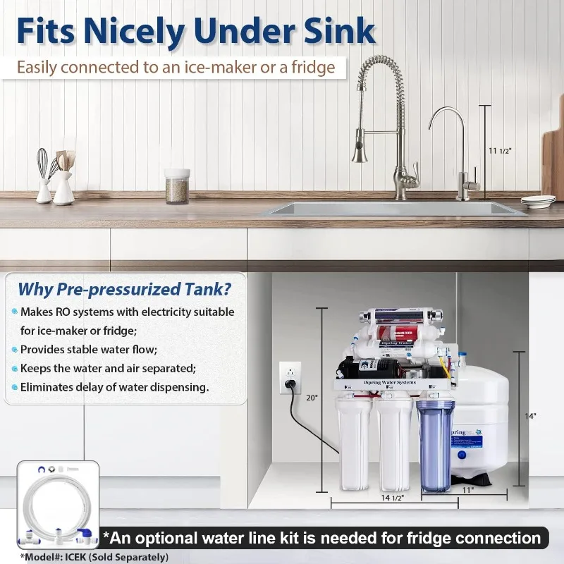 RCC1UP-AK 100GPD Under Sink 7-Stage Reverse Osmosis RO Drinking Filtration System and Water Filter for Sink with Alkaline image 5